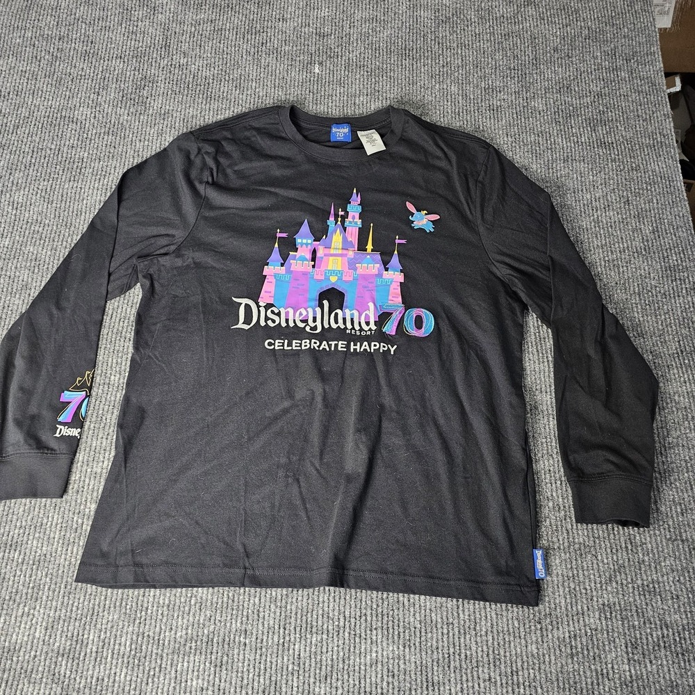 Disney Disneyland 70 Shirt Mens XL Black Castle Dumbo Graphic Celebrate Happy